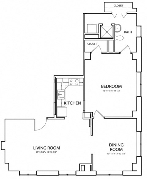 Senate 935 Floor Plan with 935 Sq. Ft. at 275 on the Park, St. Louis, MO, 63108